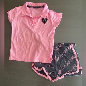 3/$30 Girls Size 4T Bebe Preppy Polo Shirt Short Set Pink Gray